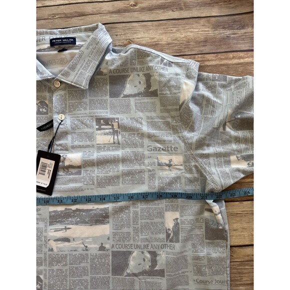 NEW Peter Millar Crown Sport Men's Blue Golf Newspaper Print Ace Polo Shirt L - Picture 5 of 9